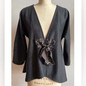 Noblu Beige Black Boxy Tie Cardigan (Size: X-Large)